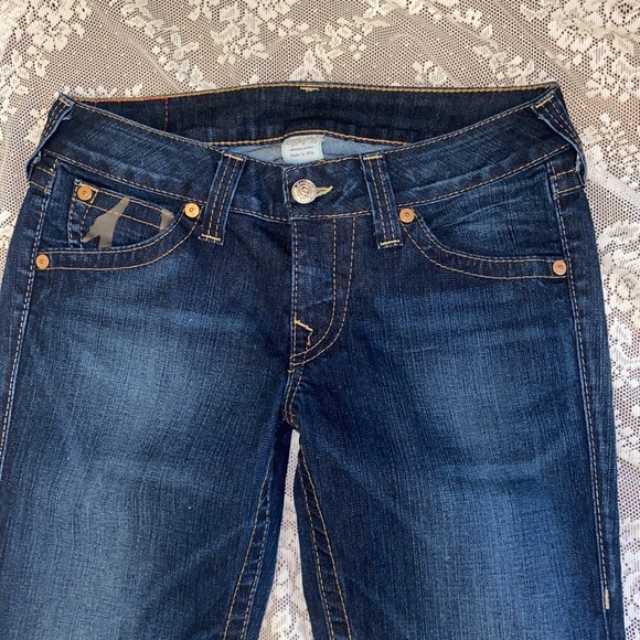 Y2K True Religion Women’s Denim Jeans LARGE LOGO BACK FLAP POCKETS STITCHING 31 - Picture 11 of 16